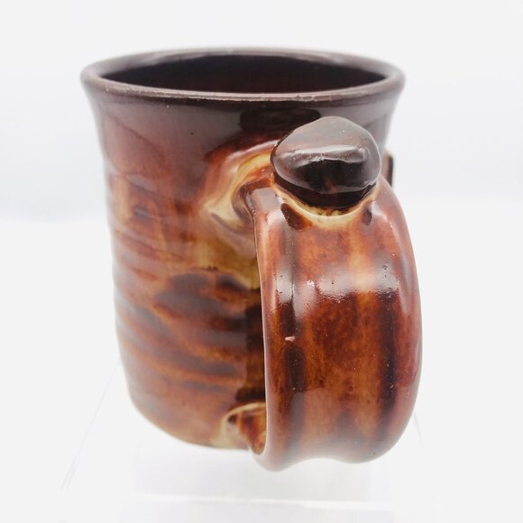 Artisan JMACS Pottery Ceramic Mug With "Tea Makes Me Pee" Handle Brown Glaze - Picture 3 of 8